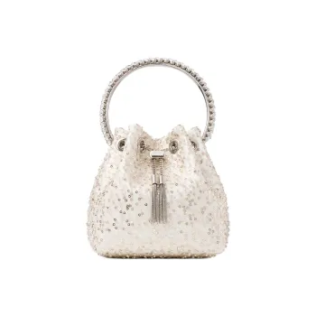 Jimmy Choo Bead Mesh Bucket Bag, Shoulder Bag, Crossbody Bag, Handbag Women's Ivory