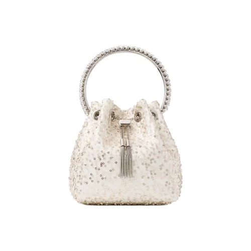 Jimmy Choo Bead Mesh Bucket Bag, Shoulder Bag, Crossbody Bag, Handbag Women's Ivory