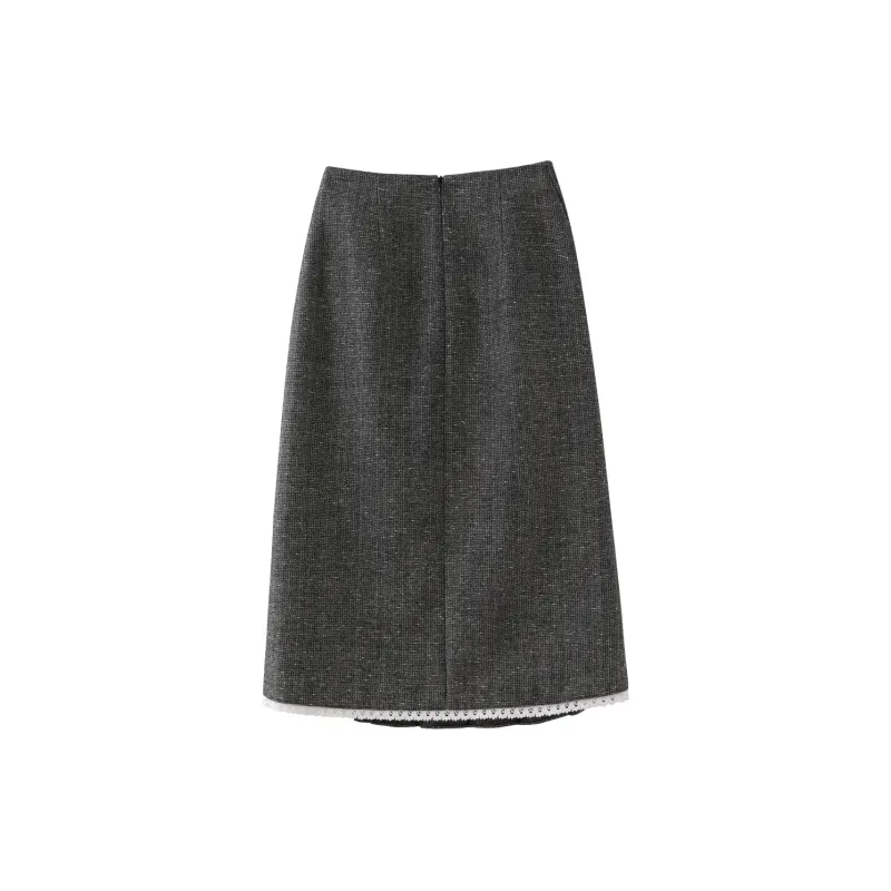 Miss Chipmunk Casual Long Skirts Women's Black Gray Color-1