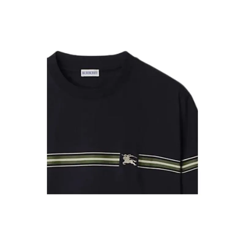Burberry Logo Embroidered Striped Crewneck T Shirt-4