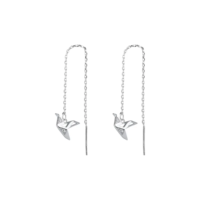 NUSQ 999 Fine Silver Zircon Drop Earrings Women's-0
