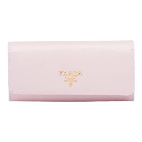 PRADA Saffiano Cow Leather Card Holder Wallet Women's Light Pink