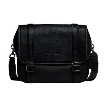 COACH Carriage Pebbled Cow Leather Messenger Bag Shoulder Bag Crossbody Bag Large Size Men's Black