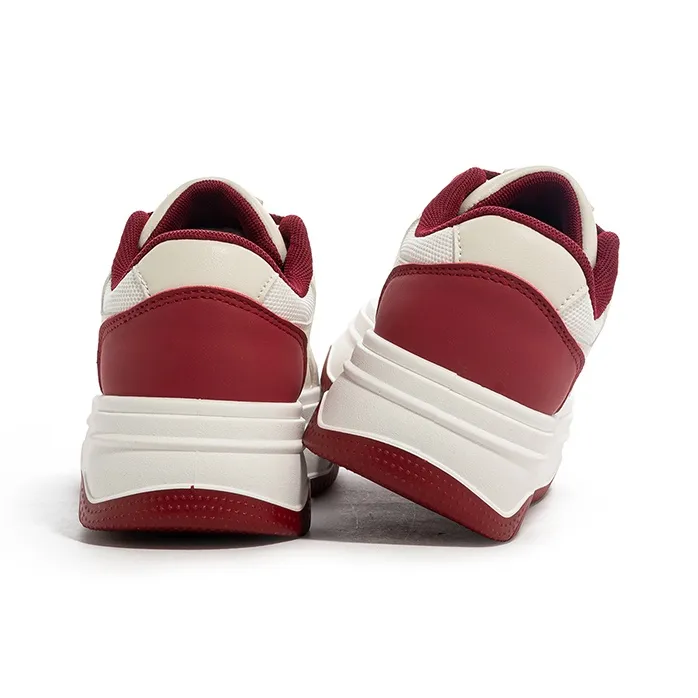 Babaya Anti Slip And Wear Resistant Lightweight Low Top Skateboard Shoes Women's Beige Burgundy-5