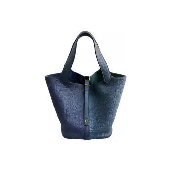 HERMES Picotin Lock Clemence Bullock Leather Basket Bag, Bucket Bag, Handbag Women's Pine Green & Midnight Blue