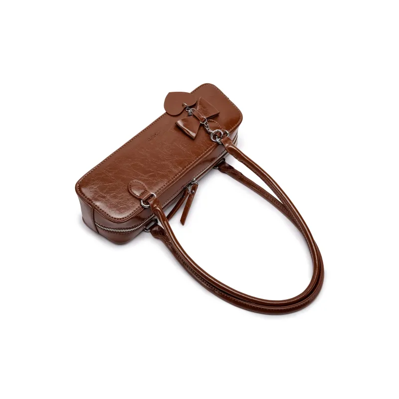 FAIRWHALE PU Shoulder Bag Women's Chestnut Brown/Burgundy-5