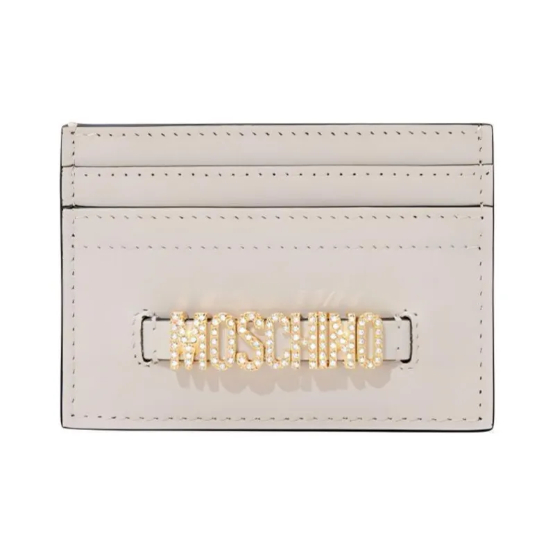 MOSCHINO Cow Leather Card Holder Women's Ivory White-0