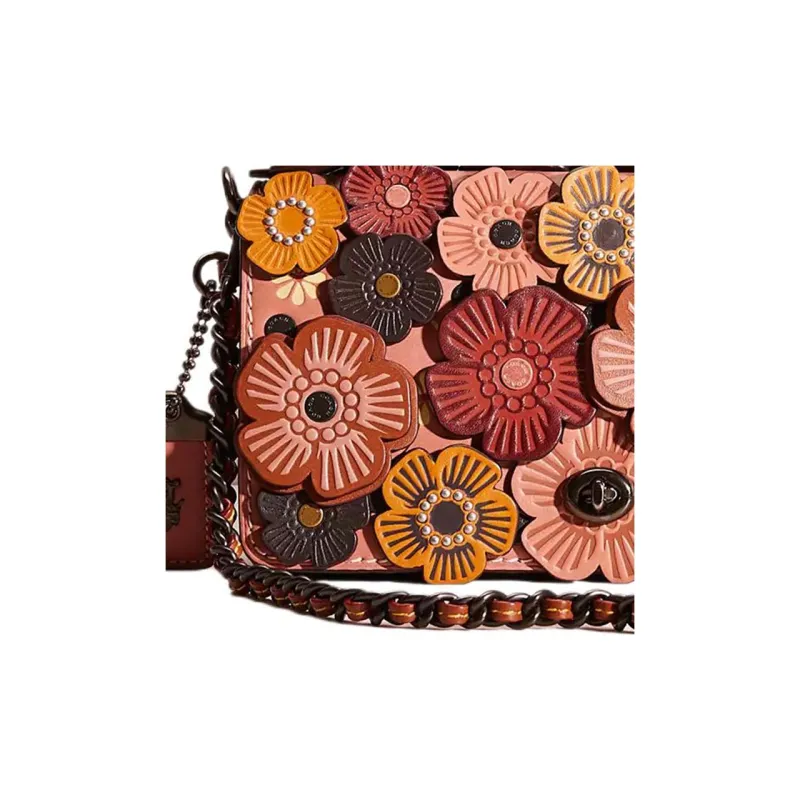 COACH Dinky Leather Shoulder Bag, Crossbody Bag Medium Size Women's White Metal & Dust Earth Tone Rose-1
