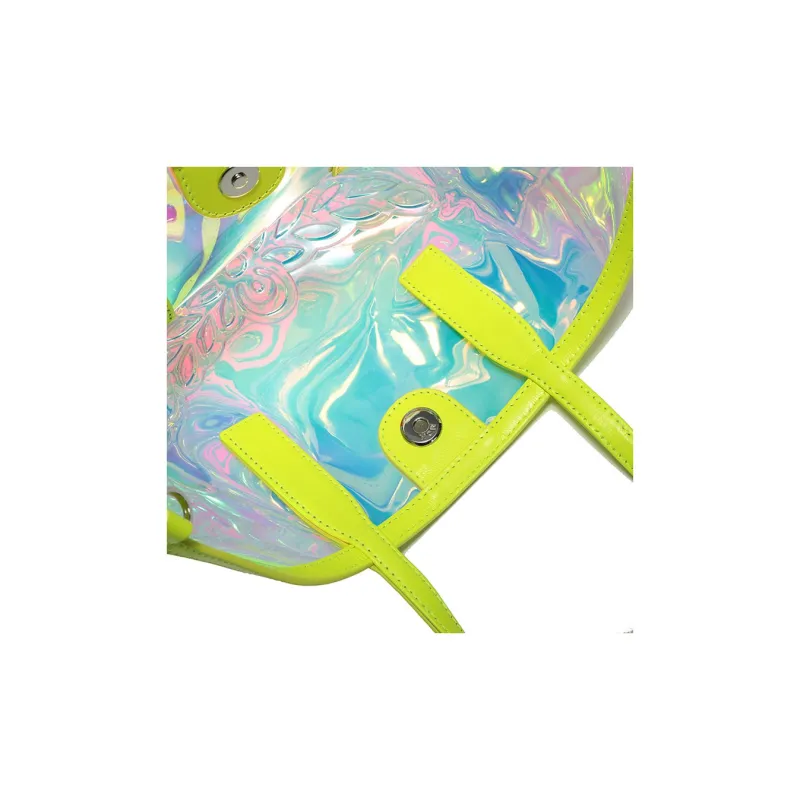MCM TPU With Leather One Shoulder Handbag Small Size Women's Neon Yellow Multicolor-4