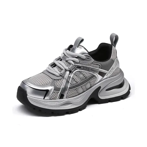 Spider King Breathable Low Top Chunky Sneakers Women's Silver
