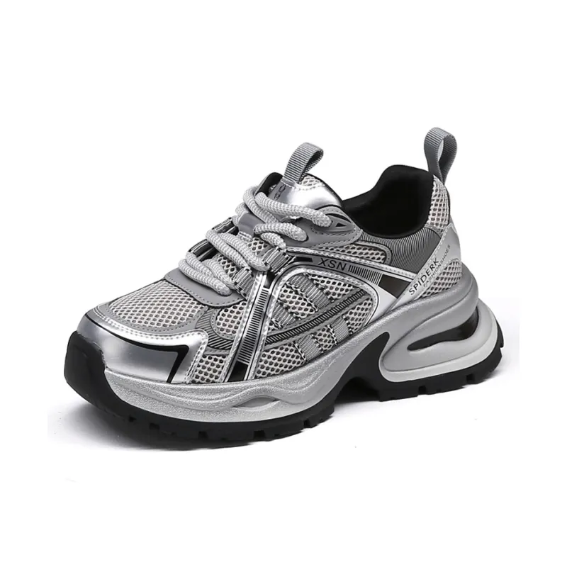 Spider King Breathable Low Top Chunky Sneakers Women's Silver-0