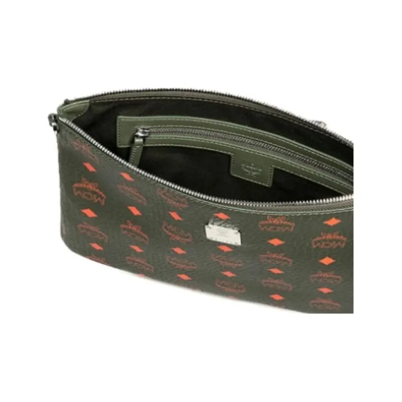 MCM Essential Visetos Origina Artificial Leather Handheld Wrist Clutch Medium Size Men's Moss Green-4
