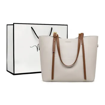 MILLIE'S Cow Leather Tote Bag, Shopping Bag, Shoulder Bag Women's Beige Coffee