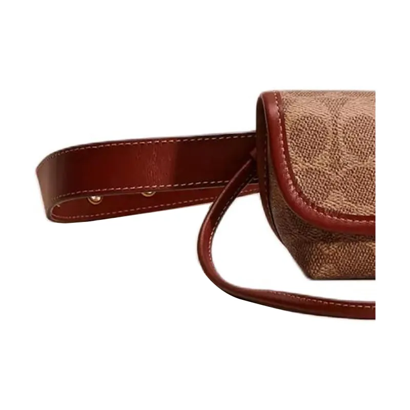 COACH Turnlock Coated Canvas With Genuine Calfskin Fanny Pack Small Size Women's Brass & Brown & Rusty-1