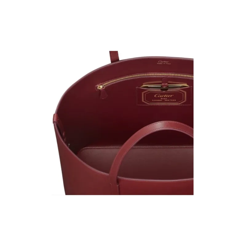 CARTIER Calfskin Tote One Shoulder Handbag Women's Burgundy-4