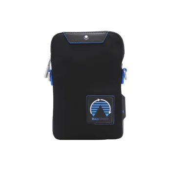 MONTBLANC Nylon Patchwork Eco Friendly Leather Envelope Bag Cell Phone Pouch Mini Men's Black/Blue