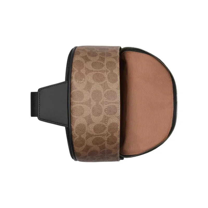 COACH West Signature Coated Canvas Crossbody Sling Bag Small Size Men's Neutral Sand & Umber-2