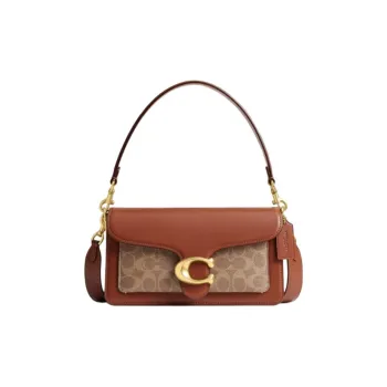 COACH Tabby Cow Leather One Shoulder Handbag Medium Size Women's Brown Yellow With Caramel