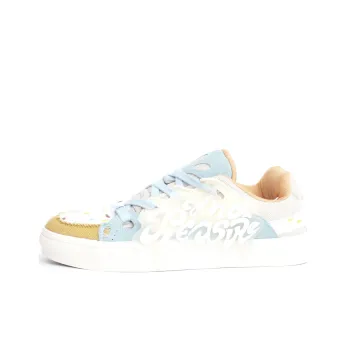 PAIN OR PLEASURE Abrasion Resistant Low Top Skateboard Shoes Unisex White Blue Brown
