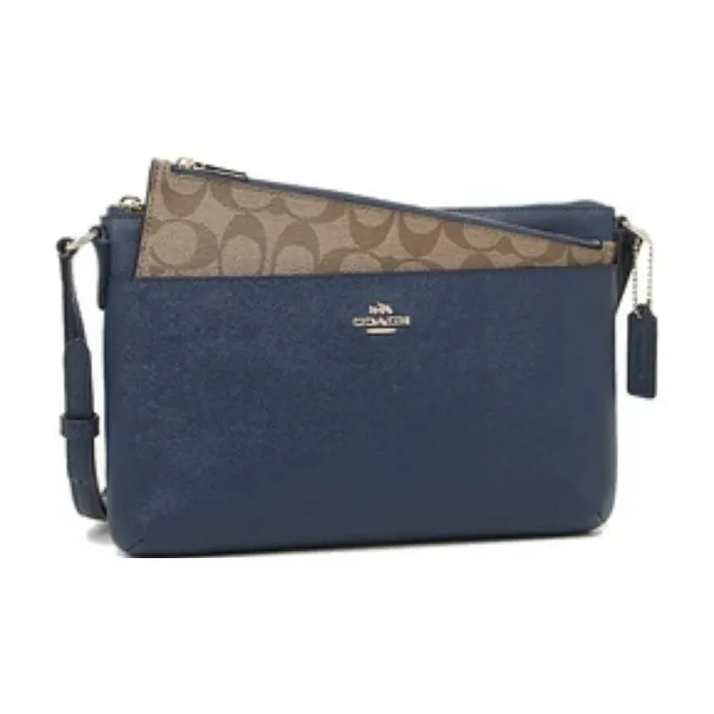 COACH East/West Leather Patchwork Combo Bag Handbag Shoulder Bag Crossbody Bag Large Size Women's Blue-3
