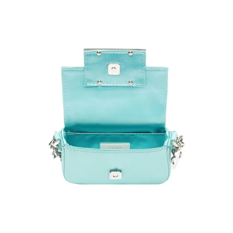 FENDI Tiffany & Co Collaboration Baguette Mulberry Silk Baguette Bag Coin Purse One Shoulder Handbag Mini Women's Blue-3