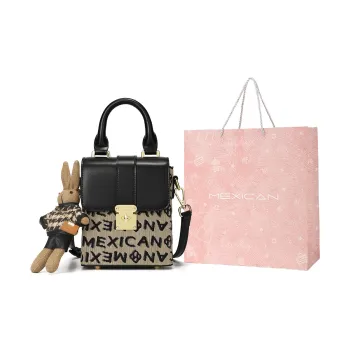 MEXICAN Fabric With PU Leather Shoulder Bag Crossbody Bag Handbag Regular Women's Black