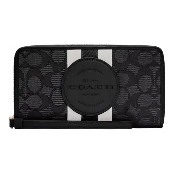 COACH Dempsey Canvas With Leather Canvas Bag Handheld Wrist Bag Small Size Women's Black & White