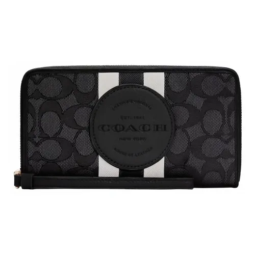 COACH Dempsey Canvas With Leather Canvas Bag Handheld Wrist Bag Small Size Women's Black & White