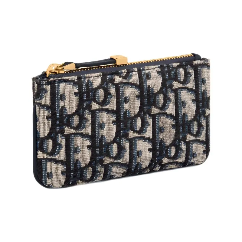 DIOR Travel Fabric Oblique Jacquard Fabric Key Pouch Women's Blue-1