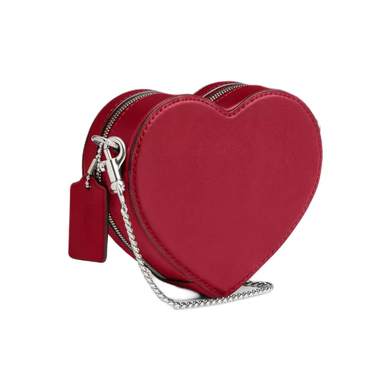 COACH Heart Leather Heart Shaped Bag Shoulder Bag Mini Women's Ruby Color-1