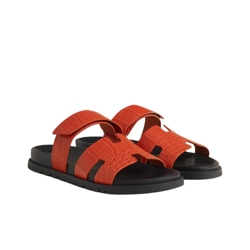 HERMES Chypre Slide Slippers Men's Orange-2