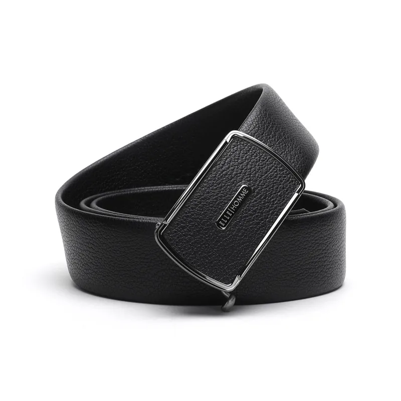 ELLE HOMME Top Grain Cow Leather Belts Men's Black Width 3.7cm-0