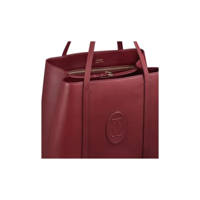 CARTIER Calfskin Tote One Shoulder Handbag Women's Burgundy-3