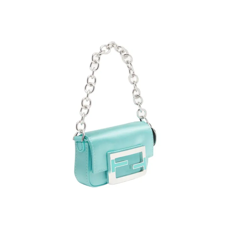 FENDI Tiffany & Co Collaboration Baguette Mulberry Silk Baguette Bag Coin Purse One Shoulder Handbag Mini Women's Blue-1