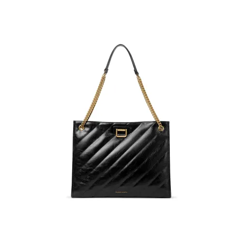 CHARLES&KEITH PU Shoulder Bag Large Size Women's Black/Milk White/Fuchsia