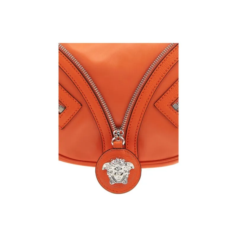 VERSACE Cow Leather Crescent Bag Handbag Shoulder Bag Women's Orange-3