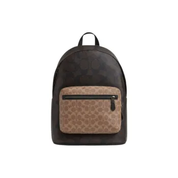 COACH West Artificial Leather Backpack Large Size Men's Walnut & Brown Yellow