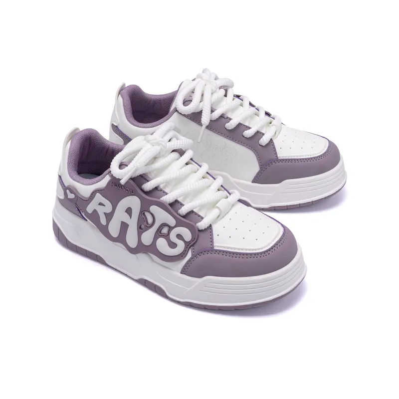HUANQIU Height Increasing Cushioning Low Top Skateboard Shoes Women's White Purple-3