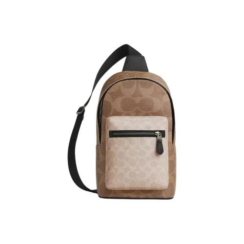 COACH West Signature Coated Canvas Crossbody Sling Bag Small Size Men's Neutral Sand & Umber