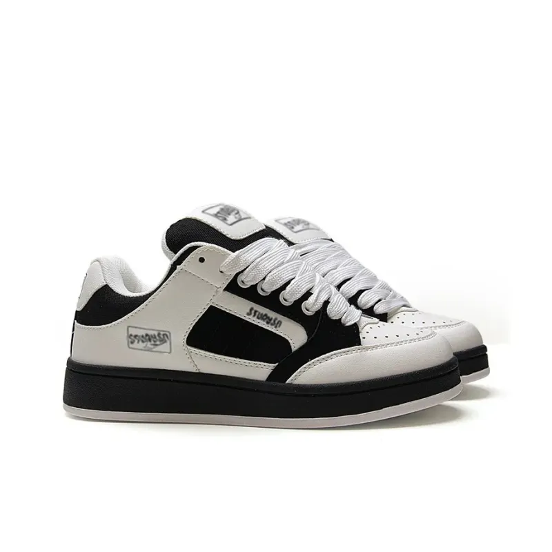 SHUXIAOBEI Wear Resistant Slip Resistant Low Top Skateboard Shoes Women's Black White-4