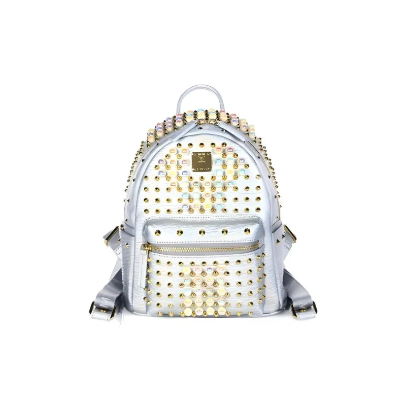 MCM Leather Backpack Women's Silver-0