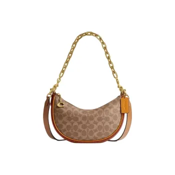 COACH Mira Artificial Leather Crossbody Handbag, Shoulder Bag Medium Size Women's Brown Yellow