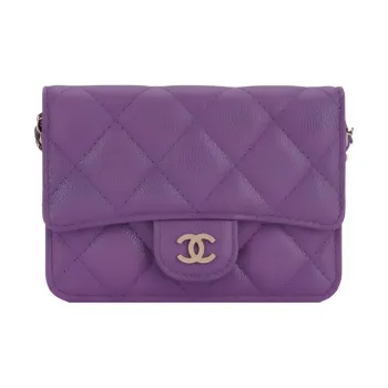 CHANEL Grain Cow Leather Card Holder Shoulder Bag, Crossbody Bag Women's Purple