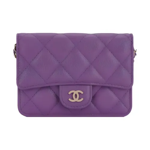 CHANEL Grained Calfskin Card Holders Shoulder Bag Crossbody Bag Women's Purple