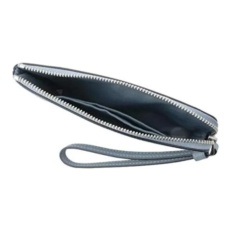 COACH Corner Zip Cross-Stitch Leather Coin Purse Wrist Bag Clutch Small Size Women's Ice Blue-3