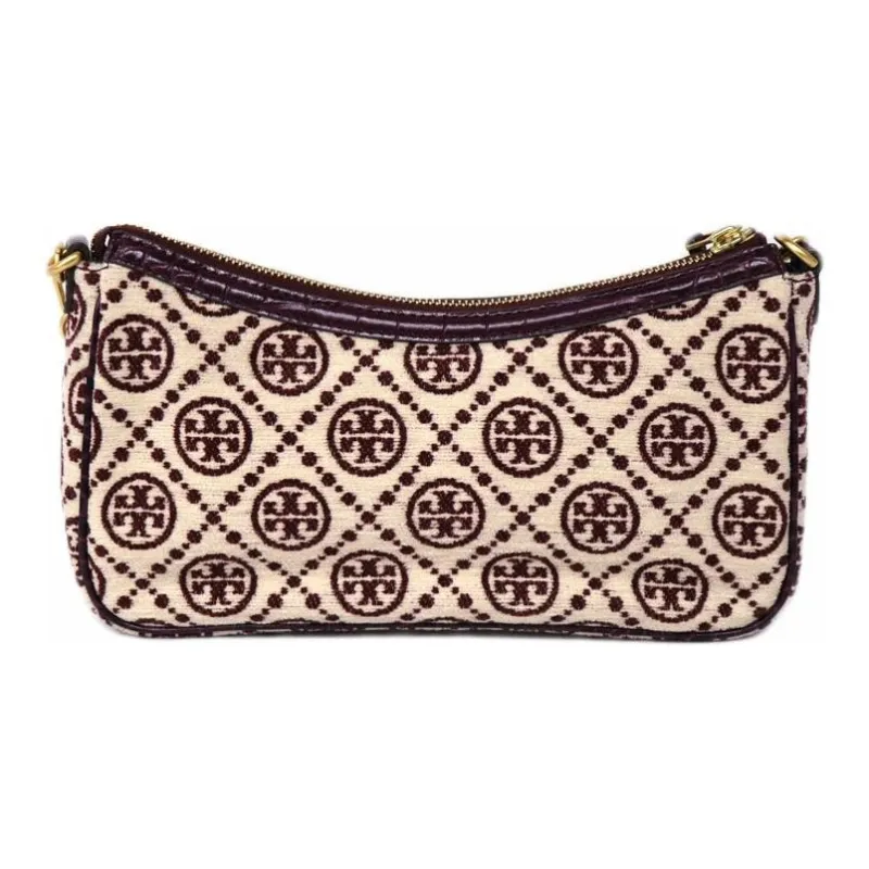 TORY BURCH T Monogram Chenille Studio Shoulder Bag Claret/New Cream-4