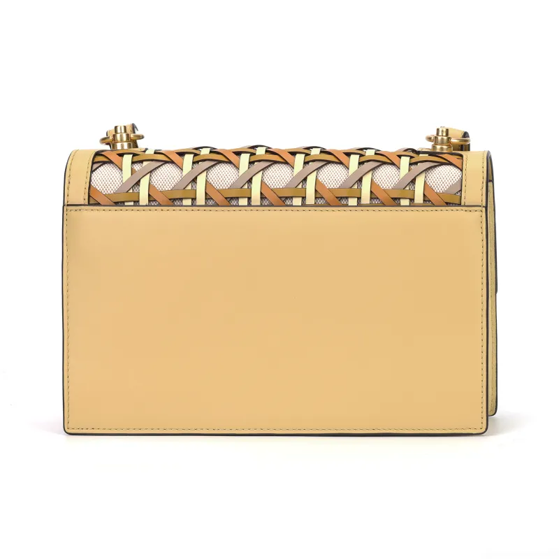TORY BURCH Miller Cow Leather Trunk Bag, Shoulder Bag Trumpets Women's Yellow-2