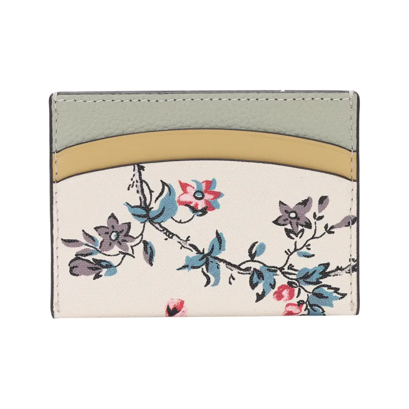 TORY BURCH Robinson Textured Leather Card Holder Women's Green Yellow White-2