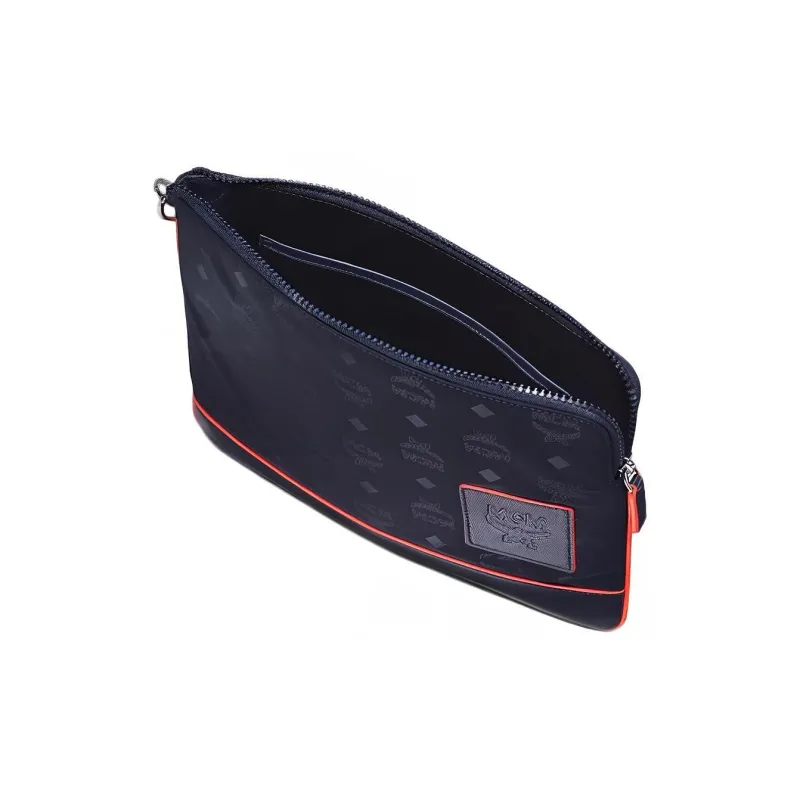 MCM Klassik Visetos Fabric With Cow Leather Clutch Men's Navy Blue-2