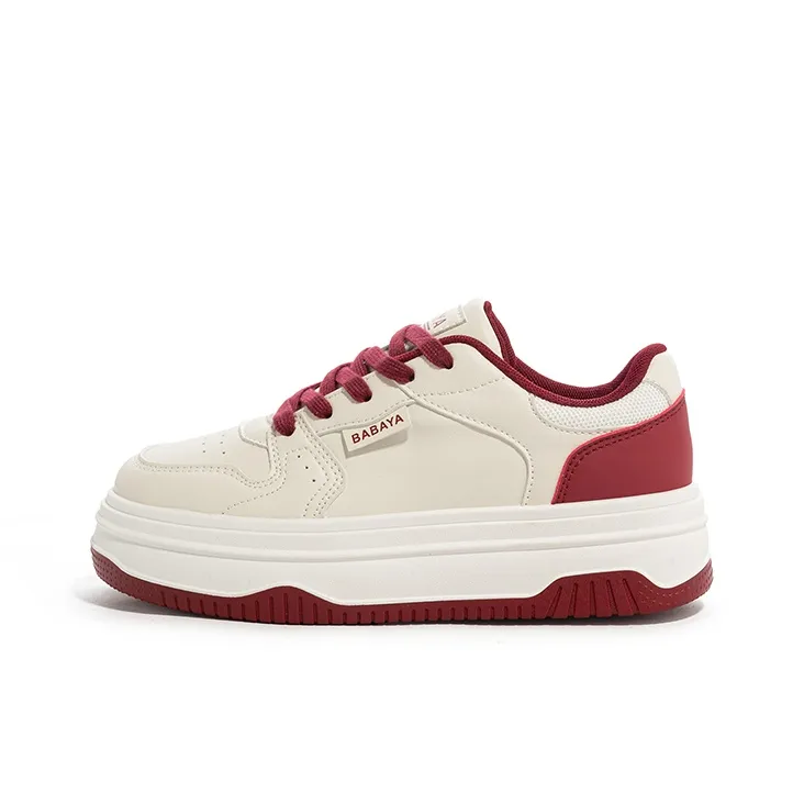 Babaya Anti Slip And Wear Resistant Lightweight Low Top Skateboard Shoes Women's Beige Burgundy-0